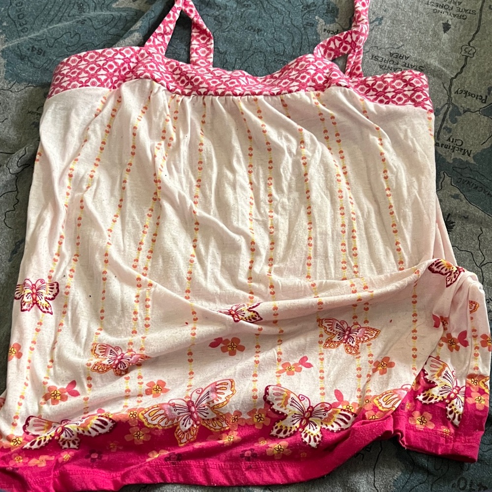 (2) No Boundaries Pink and blue Butterfly tops L